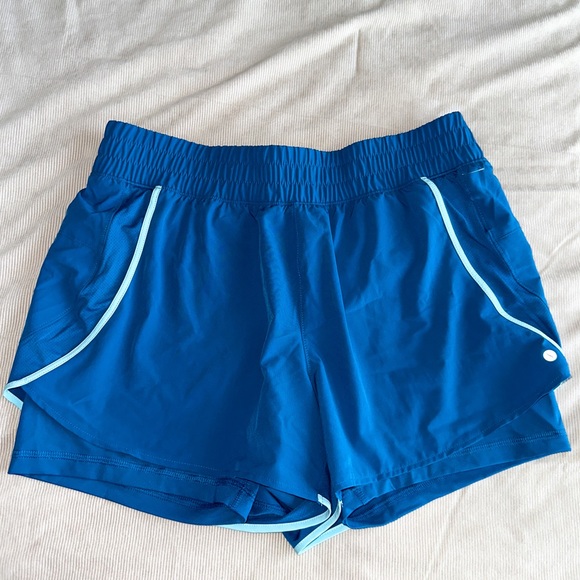 Blue & Turquoise Layered Athletic Shorts w/ Built In Spandex - Picture 1 of 4